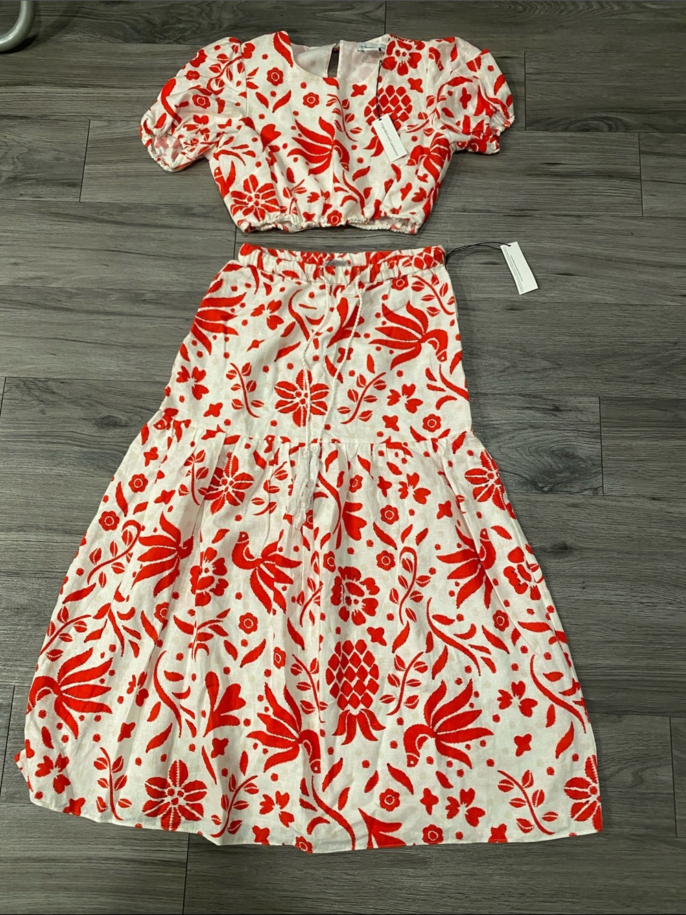 cupcakes & cashmere Cream Maxi Skirt with Bold Red Floral Print